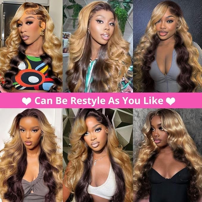 MEGOOD 250 Density 13x6 Honey Blonde Wig Human Hair 4/27 Colored Wigs 13x6 Body Wave Lace Front Wigs Human wigs Pre Plucked For Women HD Transparent Ombre Lace Front Wig Human Hair 32 Inch