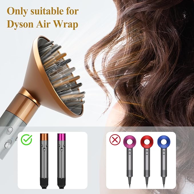 Large Diffuser Attachment Compatible with Dyson Airwrap, Upgraded Bigger Diffuser Nozzle to Dryer Faster and Define Curls Hair, Gold