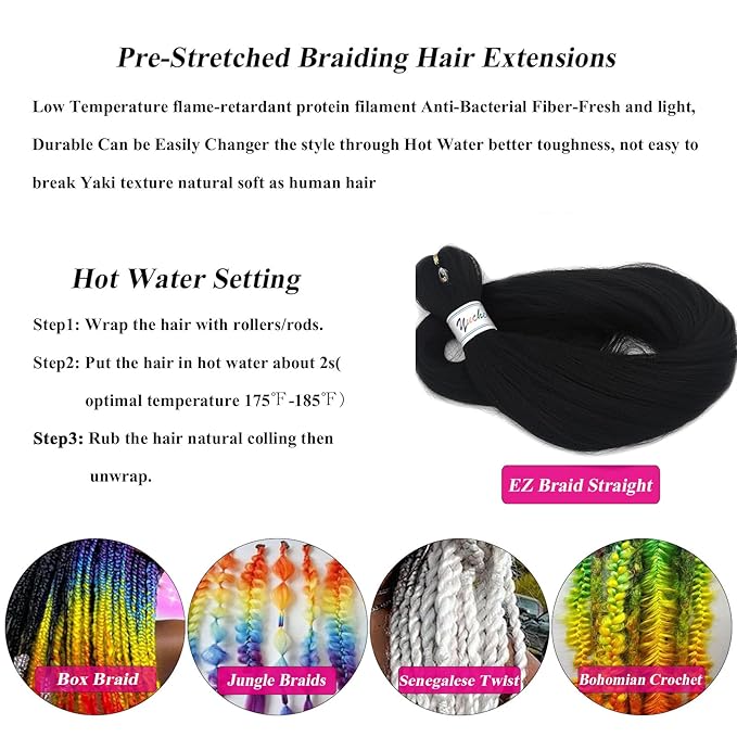 32 Inch 1b Black Pre Stretched Braiding Hair Long Braids Weave Pre Braided Hair for Crochet Braiding Synthetic Knotless Hypoallergenic Yaki Jumbo Box Braids Extensions