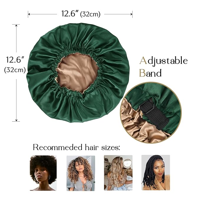 YANIBEST Adjustable Satin Bonnet Double Layer Hair Bonnet for Sleeping Bonnets for Women Hats Curly Natural Hair, Green