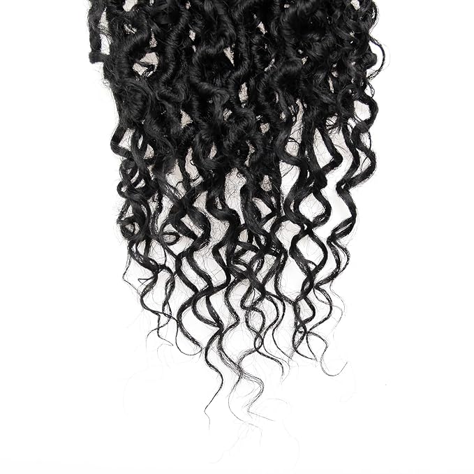 Goddess Locs Crochet Hair 12Inch Faux Locs With Curly Ends 8Packs Pre-looped Boho River Locs Hippie Bohemian Locs Crochet Hair (1B, 12inch(Pack of 8))