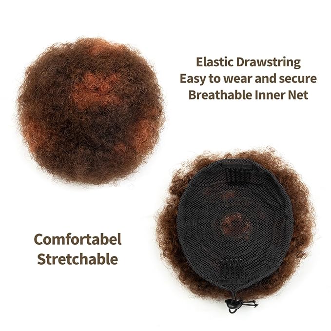 isheeny Small Human Hair Ponytail Extension For Black Women, Human Hair Bun Small Drawstring Ponytail H4-30 For Little Girls, Curly Hairpiece Natural, Soft, And Durable For Repeated Use