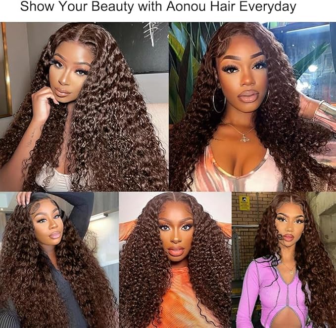 220% Density 13x6 Chocolate Brown Deep Wave Lace Front Wigs Human Hair Pre Plucked Curly Wig Glueless HD Lace Frontal Wet and Wavy Wigs Human Hair for Women 100% Brazilian Virgin Hair 26inch