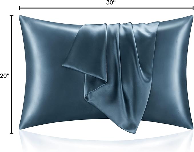 BEDELITE Satin Pillowcase for Hair and Skin, Super Soft and Cooling Similar to Silk Pillow Cases 2 Pack with Envelope Closure, Gift for Women Men(20"x30" Queen Size, Bluesteel)