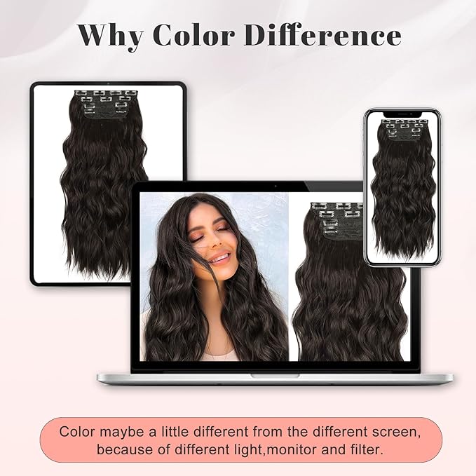 ALXNAN Clip in Long Wavy Synthetic Hair Extension 24 Inch Natural Black 4PCS Thick Hairpieces Fiber Double Weft Hair for Women