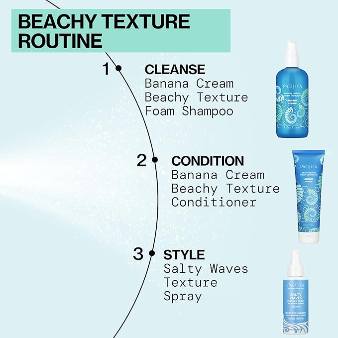 Pacifica Beauty, Salty Waves Texture Sea Salt Spray for Hair, Beachy Waves, Wavy Hair Products, Hydrating, Banana Scent, Curl Enhancing, Paraben Free, Sulfate Free, Vegan & Cruelty Free