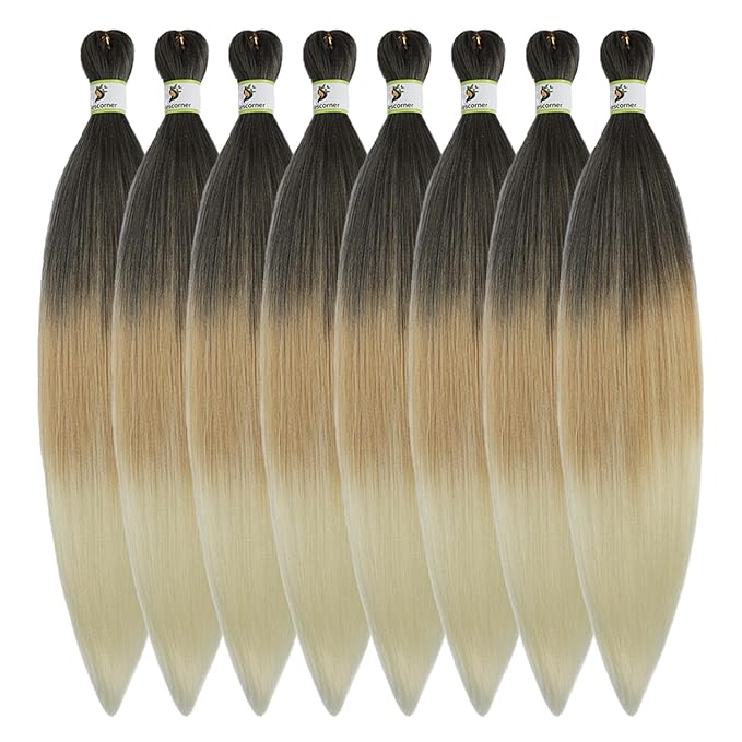 Pre Stretched Braiding Hair Omber - 24inch 8 Packs Braid Crochet Hair Hot Water Setting Professional Soft Yaki Texture (4/27/613)