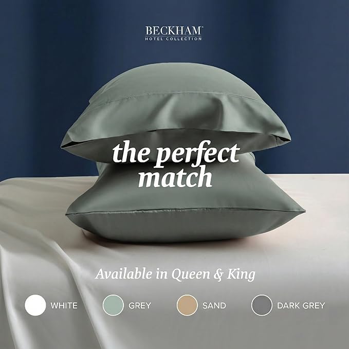 Beckham Hotel Collection 100% Cotton Pillow Cases King Size Set of 2, 500TC, Luxury Sateen Pillowcases, Open End, Breathable, Moisture-Wicking, Aqua Gray