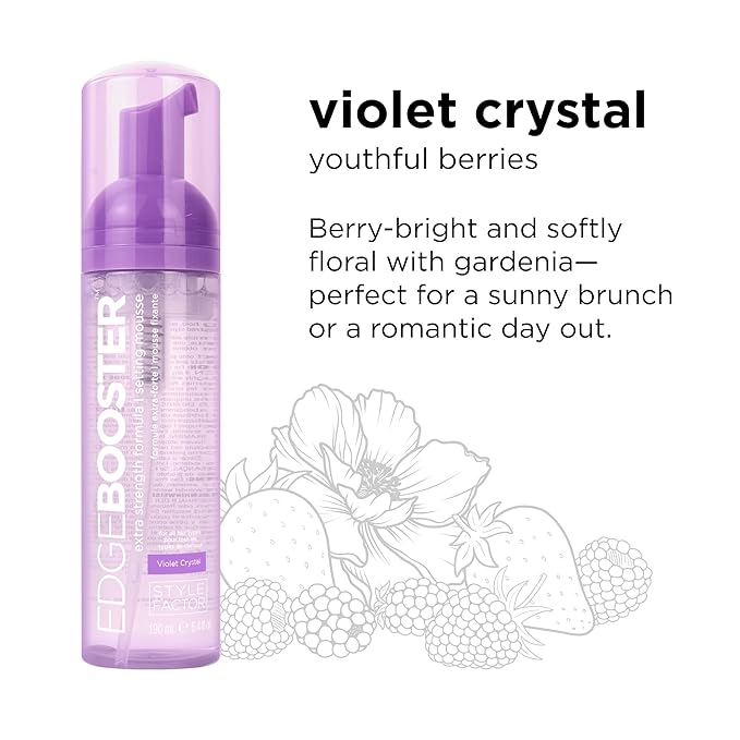 Style Factor EDGE BOOSTER Extra Strength Setting Mousse Travel Size โ Frizz Control, Extra Volume, and Conditioning โ 2.5oz Violet Crystal Mousse for Curly Hair