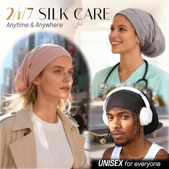 OLESILK Silk Bonnet for Long Hair: 100% Mulberry Silk for Sleeping Women&Men, Extra Large Loc Cap for Braids, Adjustable