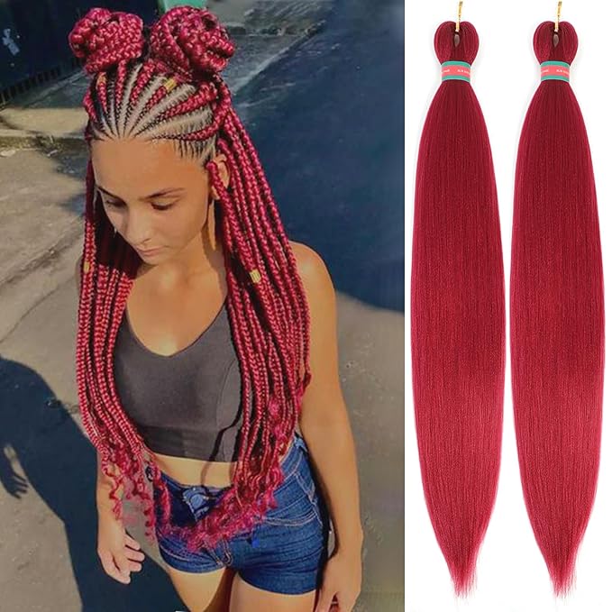 Rose Red Pre stretched Braiding Hair 2 Packs Pre feathered Braid Hair Extensions 30 Inches Hair Braids