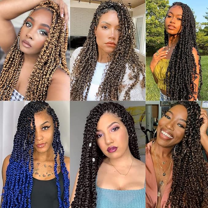Ubeleco Long Passion Twist Hair,24 Inch Water Wave Crochet Hair Passion Twist Crochet Hair for Women Ombre Blue Bohemian Synthetic Curly Braiding Hair Extensions (24 Inch (Pack of 7),1B/Blue)