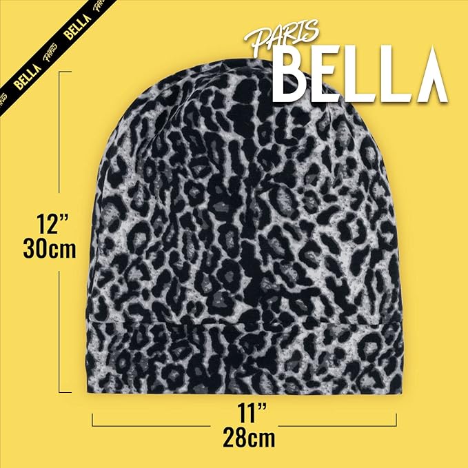 Satin Lined Sleep Cap Bonnet for Curly Hair and Braids, Stay On All Night Hair Wrap with Adjustable Strap for Women and Men, Black Leopard, Pack of 1