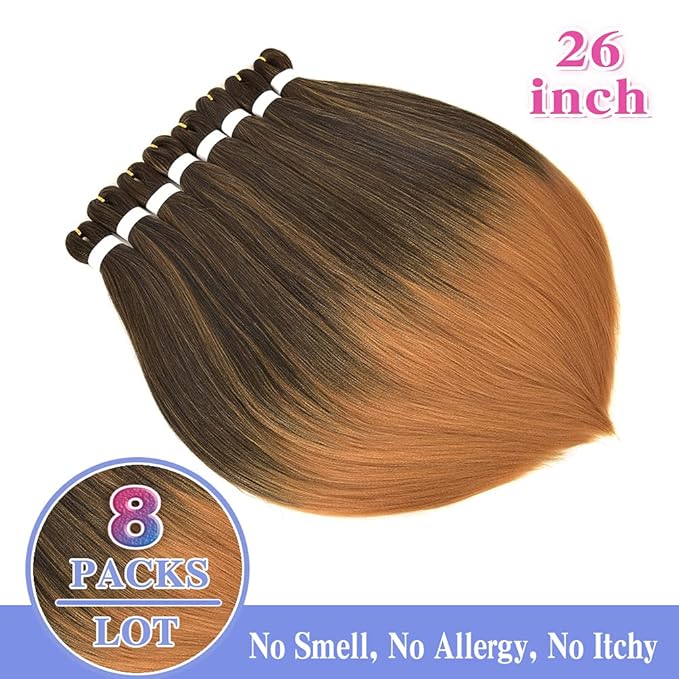8 Pack Ombre Braiding Hair Pre Stretched - 26" 100G/Pack Premium Pre Stretched Braiding Hair Extensions, Professional Itch Free Hot Water Setting Perm Yaki Texture Prestretched Hair(1B27)