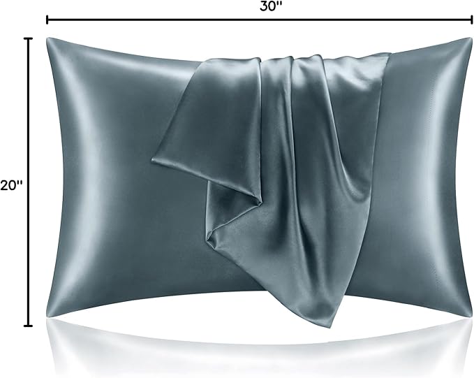 BEDELITE Satin Pillowcase for Hair and Skin, Super Soft and Cooling Similar to Silk Pillow Cases 2 Pack with Envelope Closure, Gift for Women Men(20"x30" Queen Size, Space Grey)