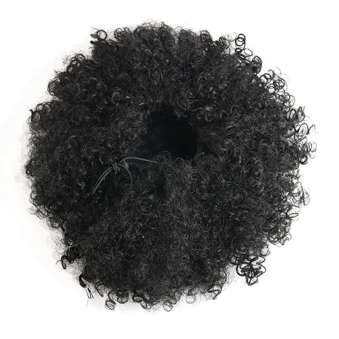 Afro Puff Drawstring Ponytail Extension for Black Women Short Afro Curly Ponytail Extension Clip On Kinky Drawstring Curly Ponytail Bun (1B#)