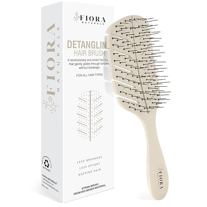 Detangler Brush by Fiora Naturals - 100% Bio-Friendly Detangling brush w/Ultra-Soft Bristles - Glide Through Tangles with Ease - For Curly, Fine, Black Natural, Women, Men, Kids - Dry and Wet Hair