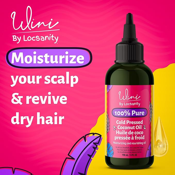 Locsanity Wini Pure 100% Cold Pressed Coconut Oil for Hair and Skin | Non-GMO | Unscented - 4 fl oz: Moisturizing Oil for Hair Care, Skin Hydration, Nail Care & Relaxing Massage