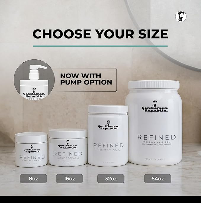 Gentlemen Republic 32oz Refined Hair Gel with Pump for Men - Premium Gel For Men Humidity Resistant & Alcohol-Free - All Day Shine and Hold for All Hair Types and Never Flakes - Made in the USA