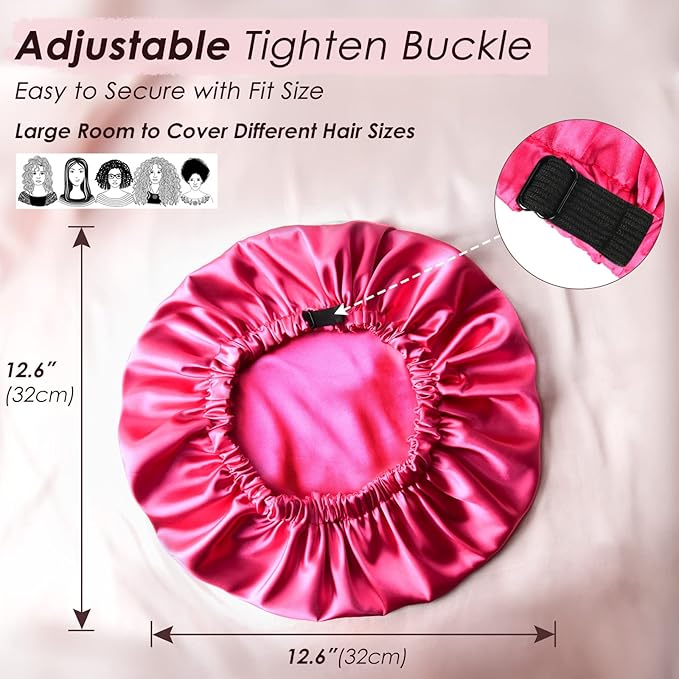 YANIBEST Adjustable Satin Bonnet Double Layer Hair Bonnet for Sleeping Bonnets for Women Hats Curly Natural Hair, Hot Pink
