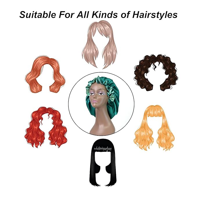 Silk Bonnet for Sleeping Satin Bonnets Double Layer Reversible Hair Cap Bonnet for Women Long Curly Braid Hair (Teal)