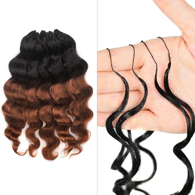 ToyoTress Ocean Wave Feather Crochet Human Hair - 12 Inch 250G Invisible Knotless Water Deep Wave Crochet Human Hair For Black Women Ombre Brown Braiding Hair (12 Inch, OT30-250G)