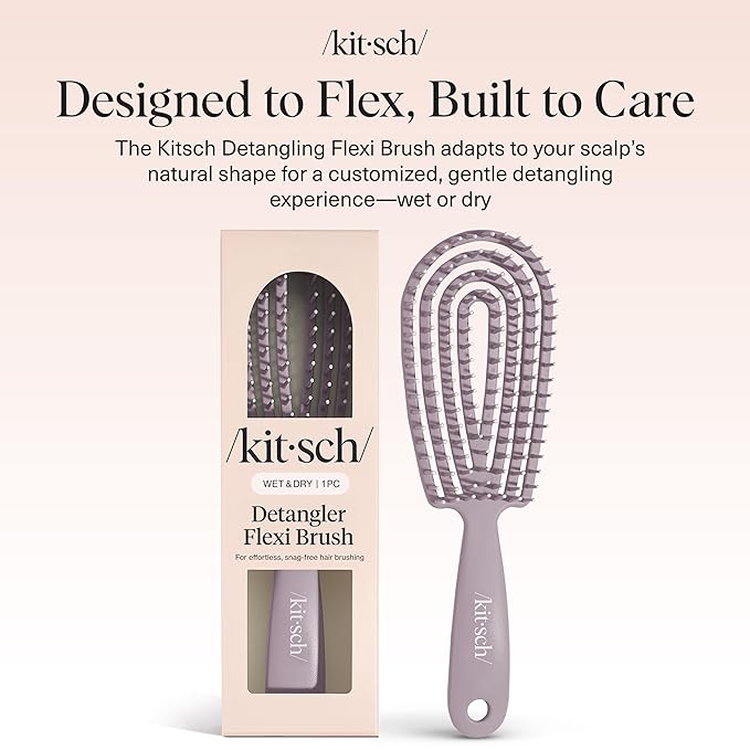 Kitsch Detangler Brush – Flexible Curly Hair Brush for Women, Men & Kids | Detangling Hairbrush with Bendable Frame and Ultra-Smooth Bristles for Wet or Dry Strands - Soft Violet