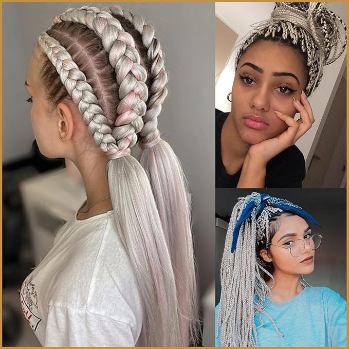 Silver Pre stretched Braiding Hair 2 Packs Pre feathered Braid Hair Extensions 30 Inches Hair Braids