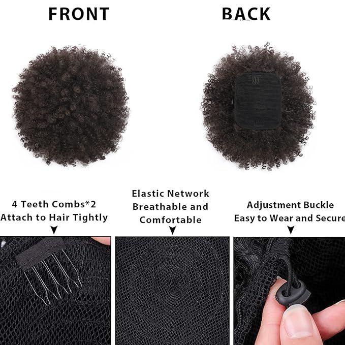 Afro Puff kinky curly Drawstring Ponytail Extension for Black Women Synthetic Short Afro Kinkys Curly Afro Bun Extension Hairpieces Updo Hair Extensions with Two Clips(4#)