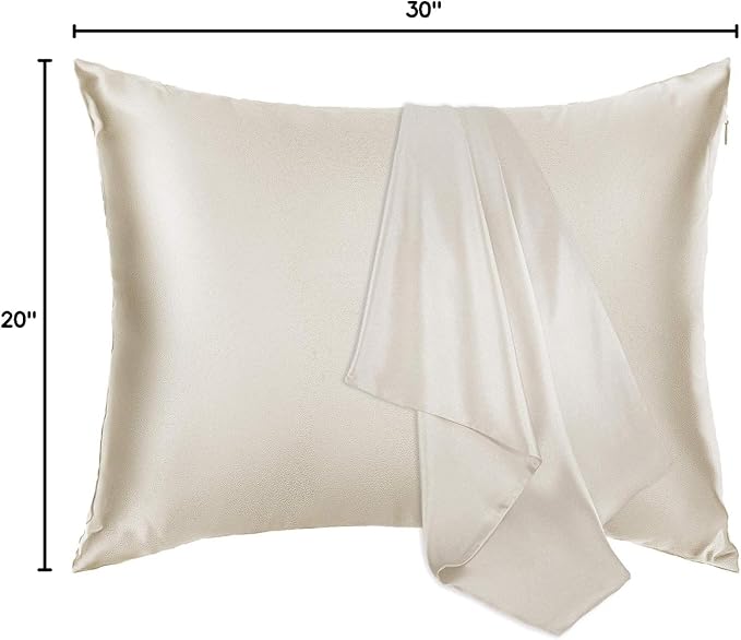 100% Mulberry Silk Pillowcase for Hair and Skin, 22 Momme Natural Silk Pillow Case with Zipper, Both Sided Pure Silk Pillow Cover for Women Mom Men (Beige, Queen 20''×30'')