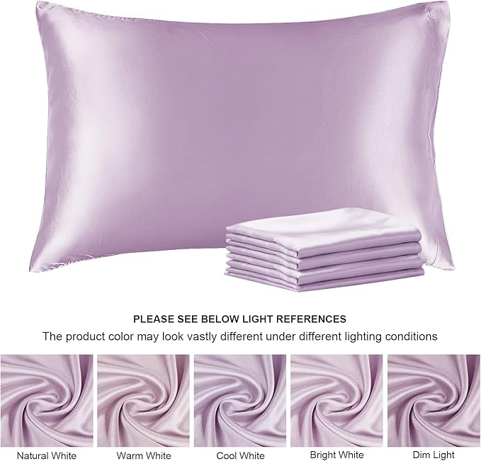 BEDELITE Satin Pillowcase for Hair and Skin, Super Soft Similar to Silk Pillow Cases 4 Pack with Envelope Closure, Cooling Pillowcases for Women Men (20"x36" King Size, Lavender)