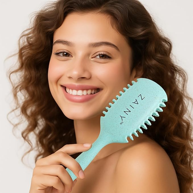 ZAINY Curl Defining Brush 2PC Set, Wide Tooth Comb for Curls, Curly Hair Brush for Women, Wet Detangler Wavy Hairbrush & Shower Detangling Curl Comb & Define Curl Brush for Kids, Girls, Toddlers & Men