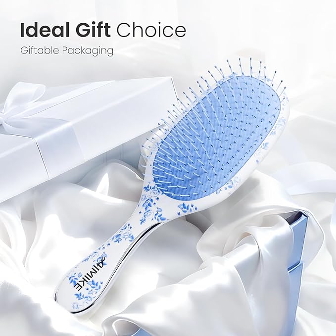 AIMIKE Porcelia Qing Detangler Brush, Pain-Free Detangling Brush with Soft FlexGlide Bristles, No Breakage or Pulling, Paddle Hair Brushes for Women Girls, Fast & Gentle Detangling for Thin Fine Hair
