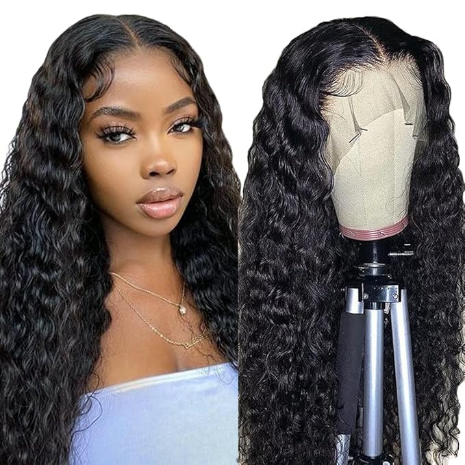 HD Transparent Lace Front Wigs Human Hair Water Wave 13x4 Lace Frontal Wigs for Women Brazilian Deep Wave Human Hair Wigs with Baby Hair Pre Plucked Natural Hairline Wigs 180% density 26 Inch