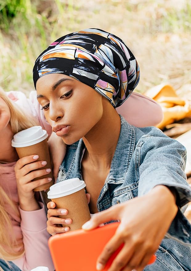 Adjustable Satin Lined Sleep Cap for Dreadlocks Curly Hair Large Head-Stay On Overnight