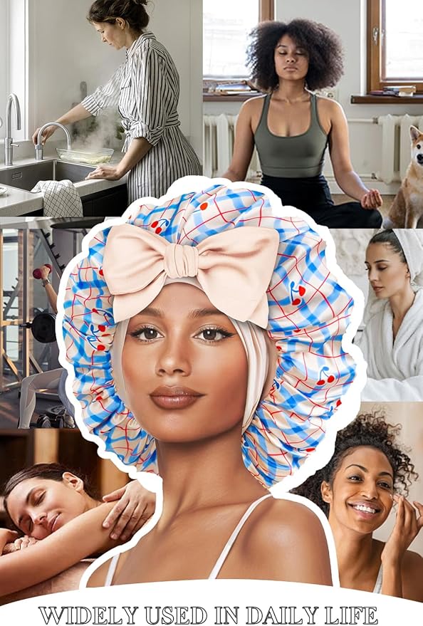 Double Layer Silk Bonnet with Tie Satin Lined Sleep Cap Hair Cover for Women's Curly Natural Hair