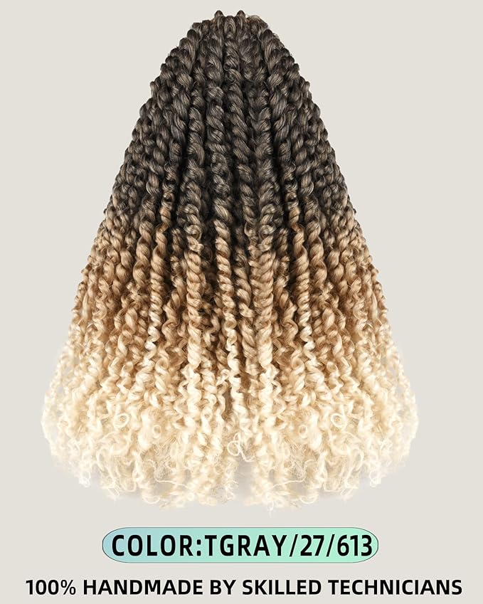 14 Inches 8 Packs Passion Twist Crochet Hair for Black Women and Kids-3 Tones Ombre Gray to Blonde to Off-white, Pre Looped Pretwisted Crochet Hair(14"-8 Packs,Gray/27/613)
