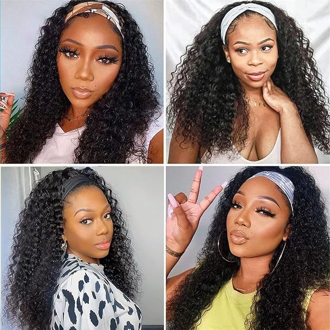 ISEE Hair Headband Human Hair Wigs 180% Density Water Wave Curly None Lace Front Wigs for Black Women Glueless Deep Wave Machine Made 18Inch