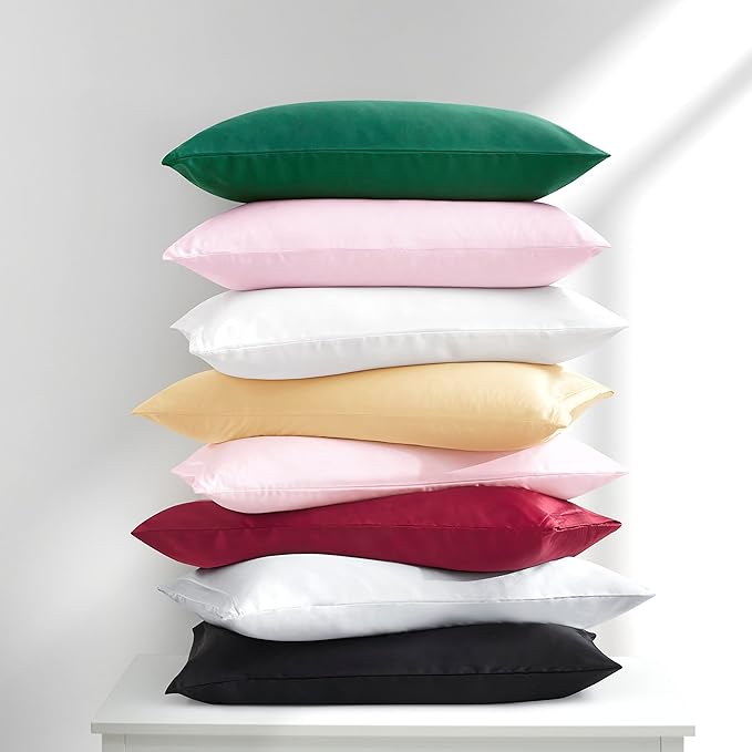 Rose Gold Satin Pillowcase Queen Size Set of 2 for Hair and Skin, Rose Gold Silk Pillowcase Breathable Pillowcase with Envelope Closure