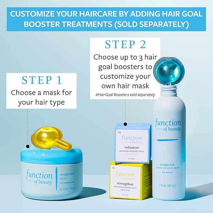 Function of Beauty Hair Mask for Straight Hair - Sulfate-Free Deep Conditioning Hair Mask for Natural Non-Greasy Shine & Lightweight Moisture - Anti-Frizz Hair Care Products with Seaweed Extract