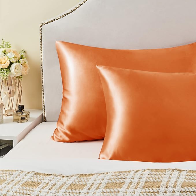 BEDELITE Satin Pillowcase for Hair and Skin, Super Soft Similar to Silk Pillow Cases 4 Pack with Envelope Closure, Cooling Pillowcases for Women Men (20"x26" Standard Size, Burnt Orange)