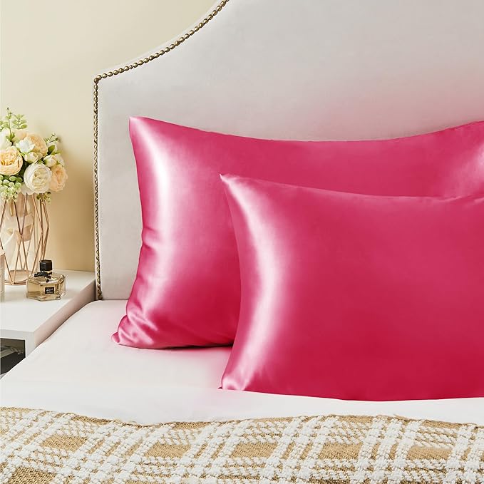 BEDELITE Satin Pillowcase for Hair and Skin, Super Soft Similar to Silk Pillow Cases 4 Pack with Envelope Closure, Cooling Pillowcases for Women Men (20"x26" Standard Size, Hot Pink)