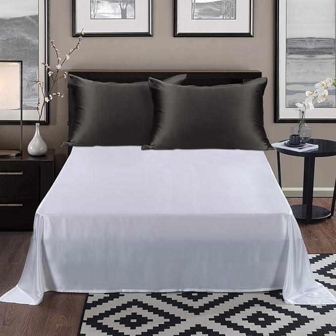 ALASKA BEAR Silk Pillowcase for Hair Care Gentle Mulberry Silk Anti Face Skin Wrinkle Pillow Slip Cover Standard Size with Concealed Zipper (1pc, Charcoal)