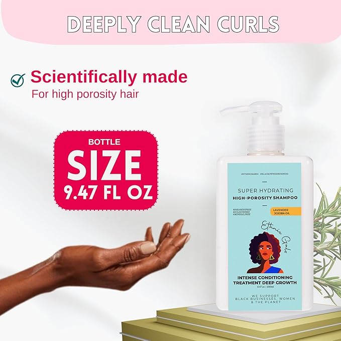 Ethnic Gals High Porosity Shampoo - Super Hydrating & Moisture-Locking Cleanse for Curly, Coily Hair with Aloe Vera & Argan Oil, 9.5 fl oz (280ml)