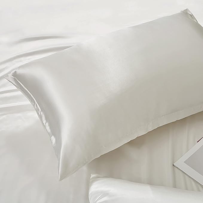 King Size Satin Pillowcase Set of 2 with Envelope Closure,White Silk Pillowcase for Hair and Skin (20x36)