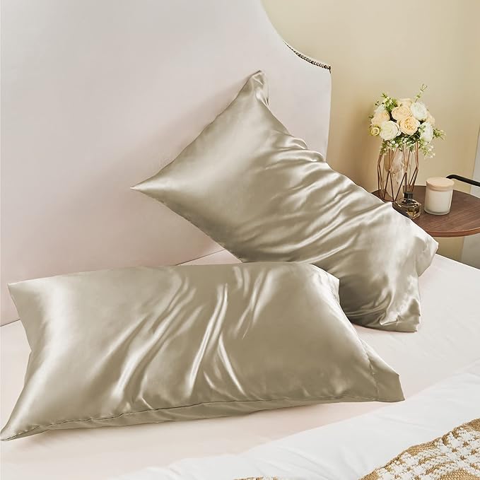 BEDELITE Satin Pillowcase for Hair and Skin, Super Soft and Cooling Similar to Silk Pillow Cases 2 Pack with Envelope Closure, Gift for Women Men(20"x36" King Size, Taupe)