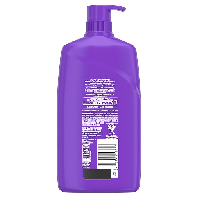 Aussie Miracle Moist Shampoo for All Hair Types - Dry, Curly, Coily, Wavy, Straight - Paraben-Free, Moisturizing, Gentle Cleansing with Avocado & Jojoba Seed Oil, 26.2 Fl Oz