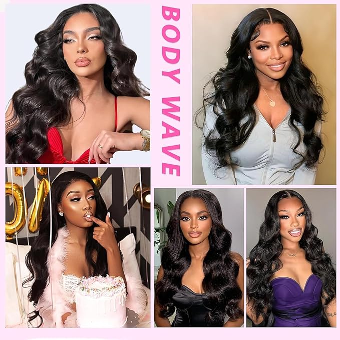 Body Wave Bundles Human Hair Brazilian Hair 3 Bundles Human Hair for Women 22 24 26 Inch 12A Grade 100% Unprocessed Body Wave Bundles Hair Extensions Natural Black
