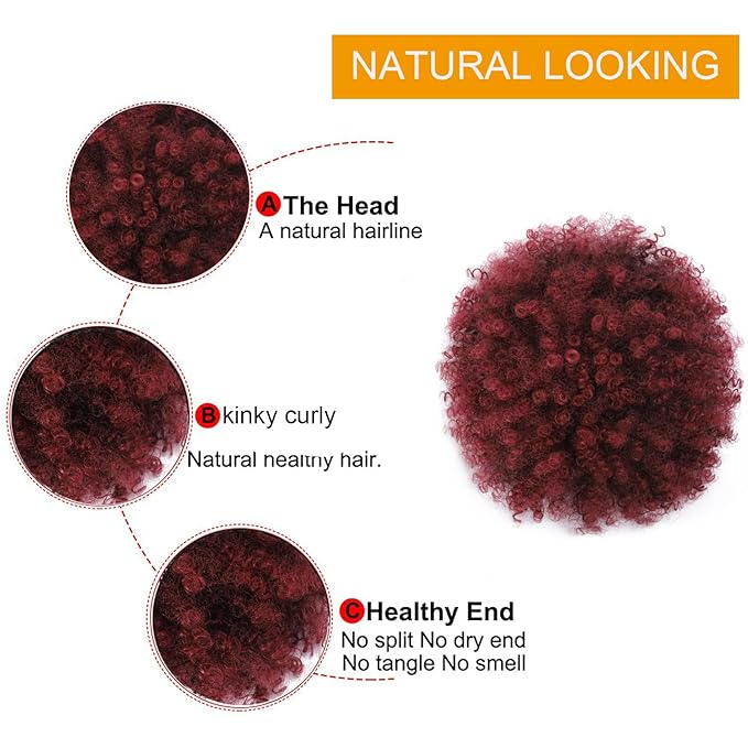 Afro Puff kinky curly Drawstring Ponytail Extension for Black Women Synthetic Short Afro Kinkys Curly Afro Bun Extension Hairpieces Updo Hair Extensions with Two Clips(TBUG#)