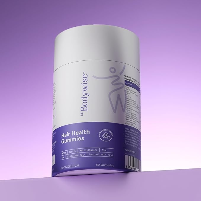 Bodywise Be Biotin Hair Growth Gummies for Women I Sugar Free I Hair Skin and Nails Vitamins I Biotin, Zinc, Folic Acid, Vitamin C, Keratin & Multivitamin I 100% Vegan, Gluten Free I 60 Day Pack